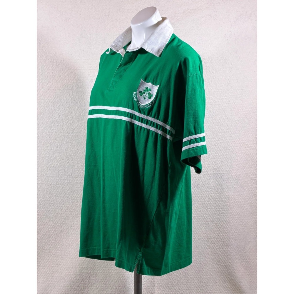 Total Rugby Polo Shirt Men's Large Green White Shamrock Stripe Casual‎